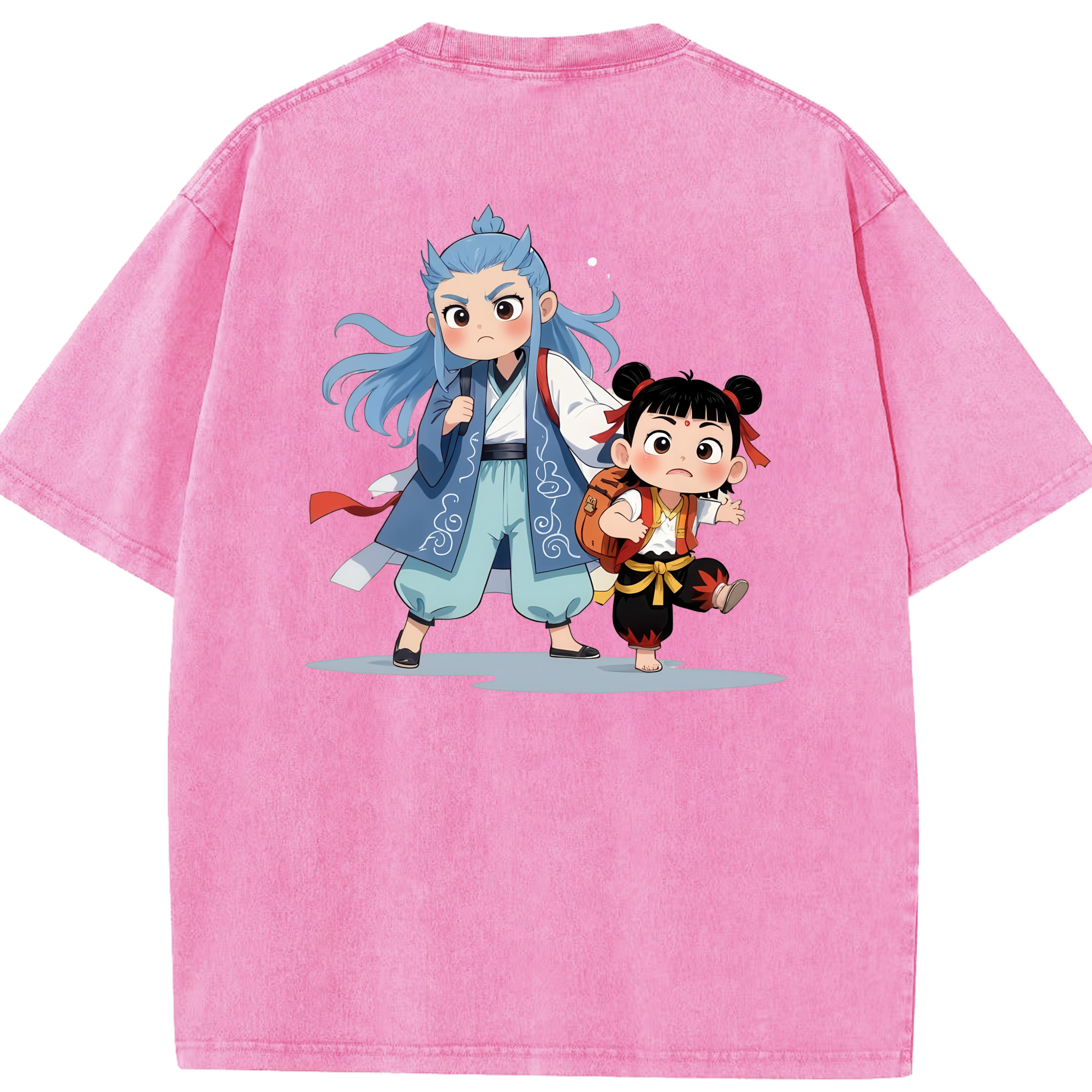 （画像用） Ne Zha 2 ナタ 魔童の大暴れ 綿100% ヴィンテージ風 半袖Tシャツ（背面プリント）